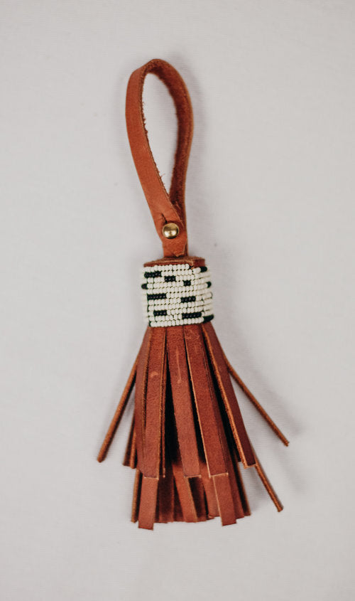 Beaded Leather Tassel Fob