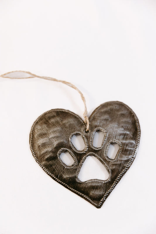 Paw Heart Metal Ornament