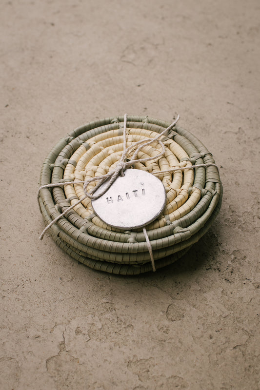 4 piece coaster set with sage trim